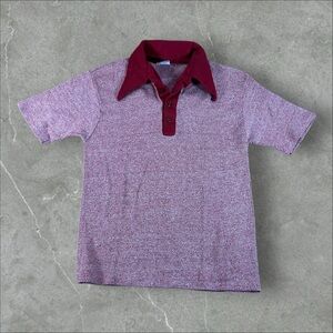 Vintage Put On Shop Shirt Kids 20 Burgundy Red Polo Shirt 60s 70s Pointed Collar